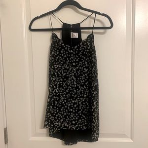 Flowy floral print black tank